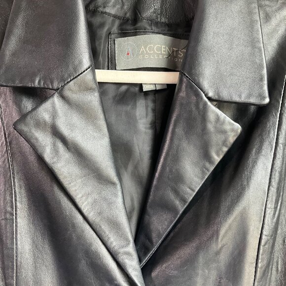 VTG Accent Women MediumBlack Leather Blazer Jacket Soft Minimalist Old Money - Picture 3 of 14